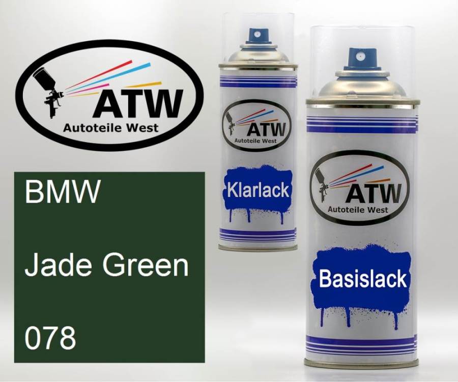 BMW, Jade Green, 078: 400ml Sprühdose + 400ml Klarlack - Set, von ATW Autoteile West.